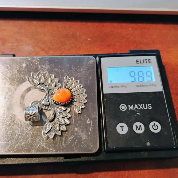 Southwest Soaring Eagle Pendant Orange Spiny Oyster Sterling Silver Unisex Large - Picture 7 of 7